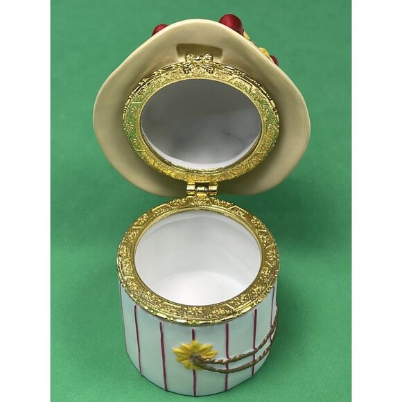 VTG Willow Hall Jane Asher 3.5" Straw Hat Ceramic TRINKET BOX Red Ribbons EUC - Picture 2 of 6